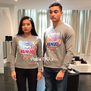 法国代购 KENZO 17秋冬新品灰色彩虹渐变虎头刺绣男女卫衣情侣款