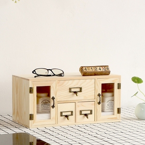 创意桌面实木抽屉式储物柜带门办公室书桌上木质收纳盒杂物置物架