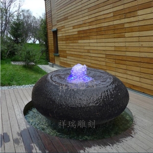 石雕喷泉流水钵盆花园庭院户外石材水景观装饰大理石头喷水池摆件