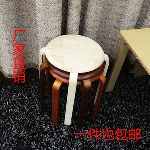 曲木圆凳实木板凳叠放家用餐椅中日式矮凳厂家直销橡胶实木木凳子
