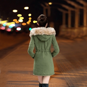 反季连帽棉衣女中长款冬季韩国大毛领宽松显瘦加绒加厚棉袄外套