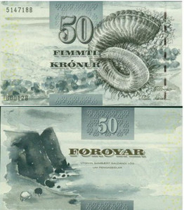法罗群岛，2001年版，50克朗，外国纸币
