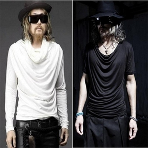 韩版新款帅气潮男装时尚流行堆堆领垂领打底长袖T恤