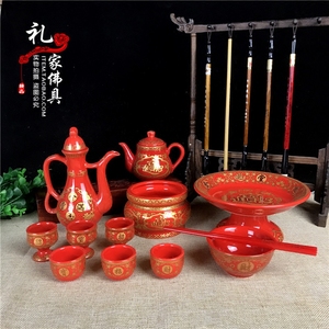 包邮陶瓷红茶壶 酒壶 供佛红碗 圣水杯 拜神碗茶杯酒杯子果盘香炉