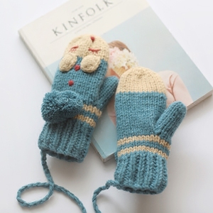 秋冬季软妹毛线手套女冬 可爱韩版卡通保暖学生加厚连指针织手套