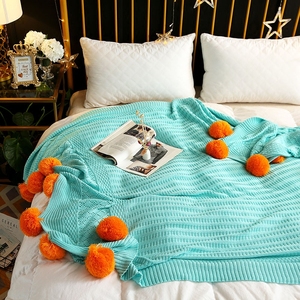 全棉针织毛球毯子超大球球毛线毯ins公主风沙发盖毯空调毯装饰毯
