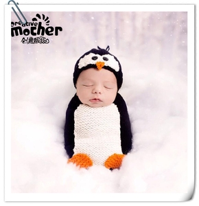 新生儿摄影服装婴儿拍摄道具企鹅帽子睡袋可爱月子照影楼宝宝照相