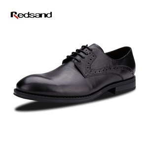 Redsand/红砂男鞋2016春商务正装皮鞋真皮透气皮鞋英伦系带德比鞋
