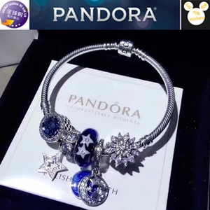 Pandora潘多拉 晶莹雪花 星星吊坠 蓝色猫眼石 成品手链 澳洲专柜