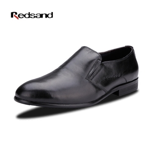 Redsand/红砂男鞋2016春商务正装皮鞋真皮套脚皮鞋英伦透气德比鞋