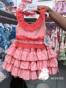 【711不退换】葡萄牙小众品牌 女童春夏桃粉色蕾丝装饰连衣裙