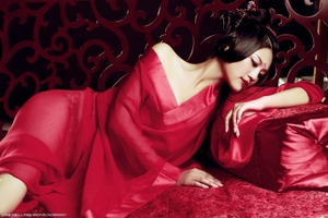 汉服红色艺术写真盘子女人坊主题服装女古装性感睡衣睡袍影楼服饰