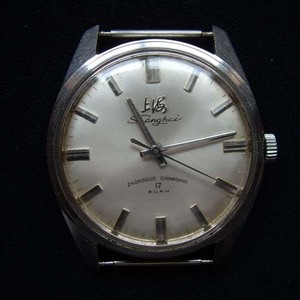 二手古董好品相上海牌1123型全钢防震手表（17钻）巳清洗加油