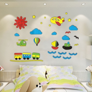 汽车飞机卡通贴画3d立体儿童房亚克力墙贴幼儿园墙面装饰创意贴纸