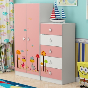 简易木质衣柜儿童衣橱实木 简约现代 板式组合卧室衣柜收纳柜卡通