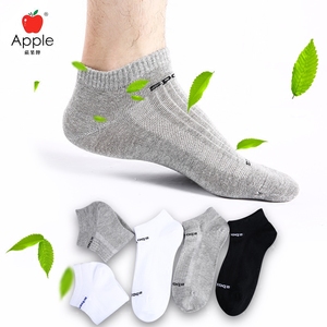 苹果牌男士袜子纯棉短筒夏季超薄款四季运动防臭吸汗透气船袜纯色