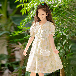 女童印花连衣裙夏季2024新款韩版童装娃娃领小清晰公主裙中大儿童