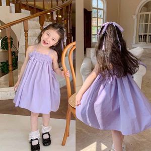 女童韩版紫色吊带连衣裙夏季新款宝宝儿童时髦简约抹胸背心公主裙