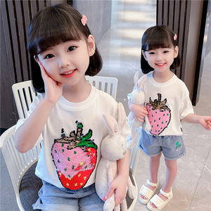 马克珍妮官方旗舰店童装儿童T恤夏新款洋气女童卡通可爱草莓纯棉