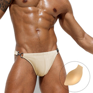 JESSBORN专业男士三角泳裤双边金属扣性感低腰罩杯防尬沙滩比基尼
