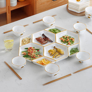 家里用的吃饭的碗和盘网红套装家用组合少女心可爱碗筷碟盘菜六角