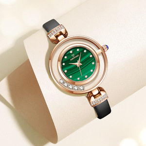 马克华菲品牌时尚小绿表镶钻孔雀石女士石英手表新款正品