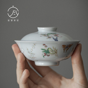 宜室茶话 复古月蝶盖碗日式家用足泡茶碗 功夫茶具陶瓷主泡茶碗