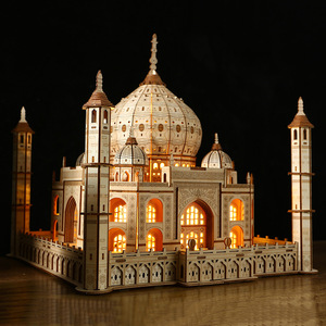 3D立体拼图木质世界名建筑拼装玩具三维手工泰姬陵模型带灯光城堡