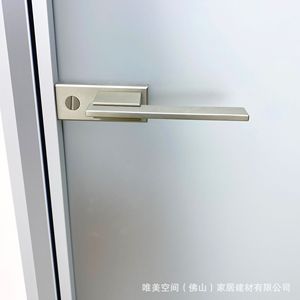 白油砂玻璃门灰油砂钢化玻璃轻奢极窄铝合金边框门卫生间门磁吸锁