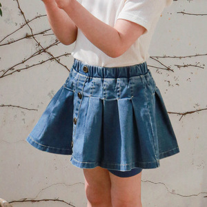 韩国南大门童装出口女孩洋气百褶扣子弹力纯棉牛仔裤裙原创童装