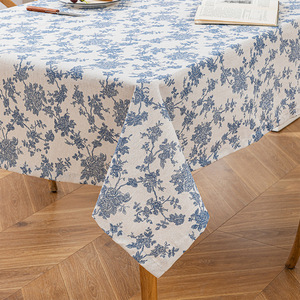 田园风复古蓝色碎花桌布ins风印花小清新茶几台布长方形餐桌桌布