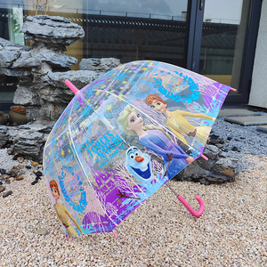 动漫儿童冰雪奇缘艾莎公主透明雨伞全自动加厚直柄伞网红直杠伞女
