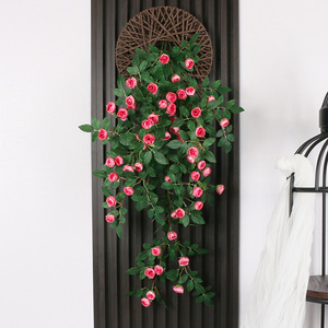 仿真玫瑰花藤吊兰墙面遮挡壁挂墙上装饰绿植假花藤条墙壁挂花吊花