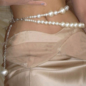 性感纯欲风仿珍珠双层腰链女 欧美跨境时尚潮流金属链条身体链