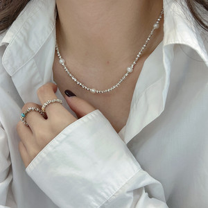 S925纯银淡水珍珠复古碎银子高级感轻奢森系锁骨颈脖链项链女简约