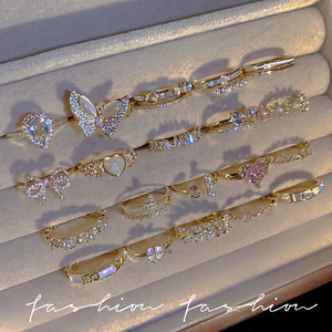 韩国级感锆石珍珠戒指女复古小众轻奢开口指环ins风手饰品