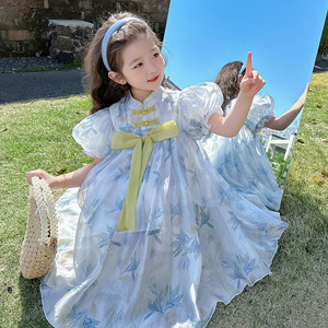 国民风儿童连衣裙婴儿女童表演服度假风花朵裙女孩公主六一礼服裙