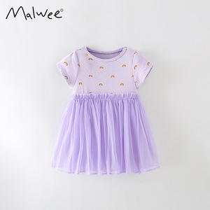 malwee儿童连衣裙2024夏季新款欧美外贸童装休闲圆领短袖女童裙子