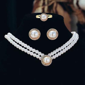 欧美复古双层珍珠带钻项链耳钉西式新娘首饰颈链百搭婚纱配饰