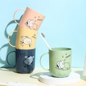 厂家小熊杯创意漱口杯带把塑料儿童卡通简约刷牙杯情侣简约洗漱